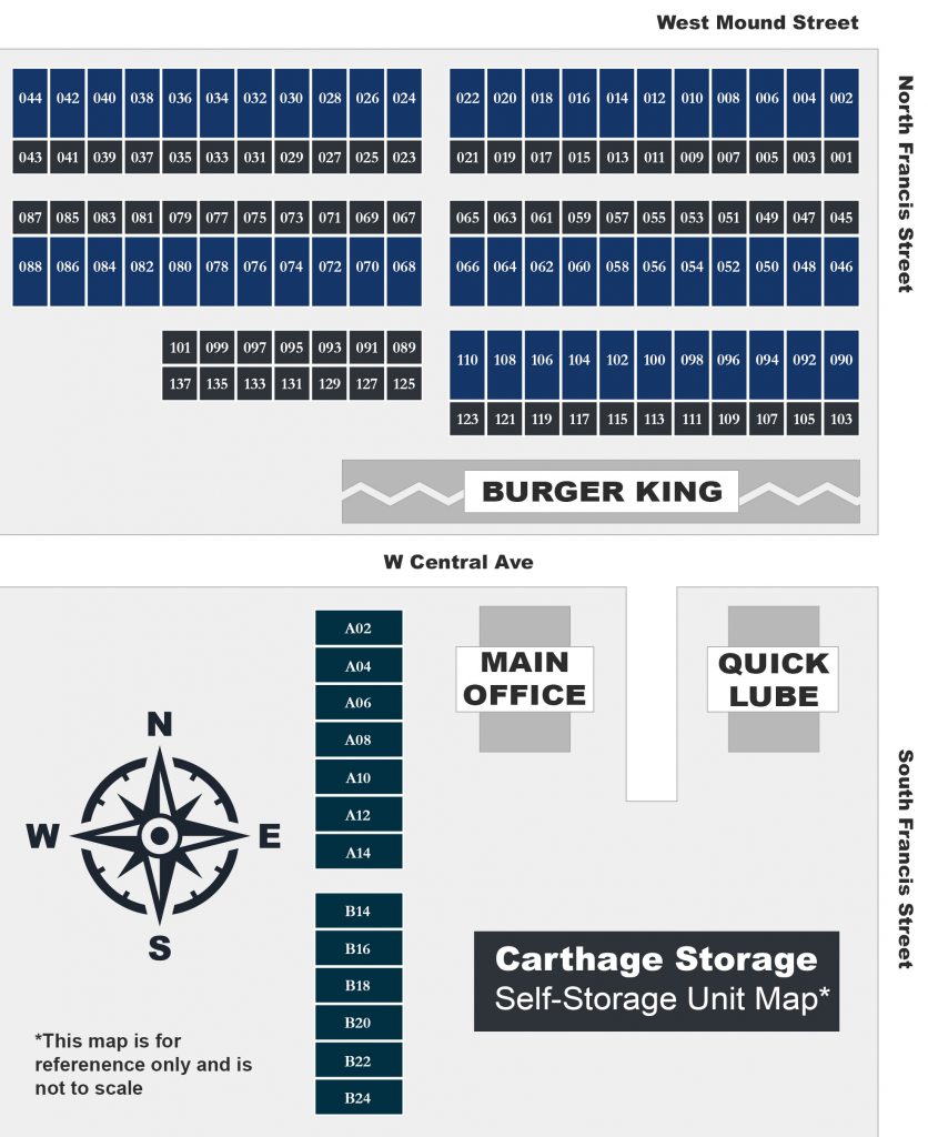 Self Storage Unit Map for Carthage Storage in Carthage, MO